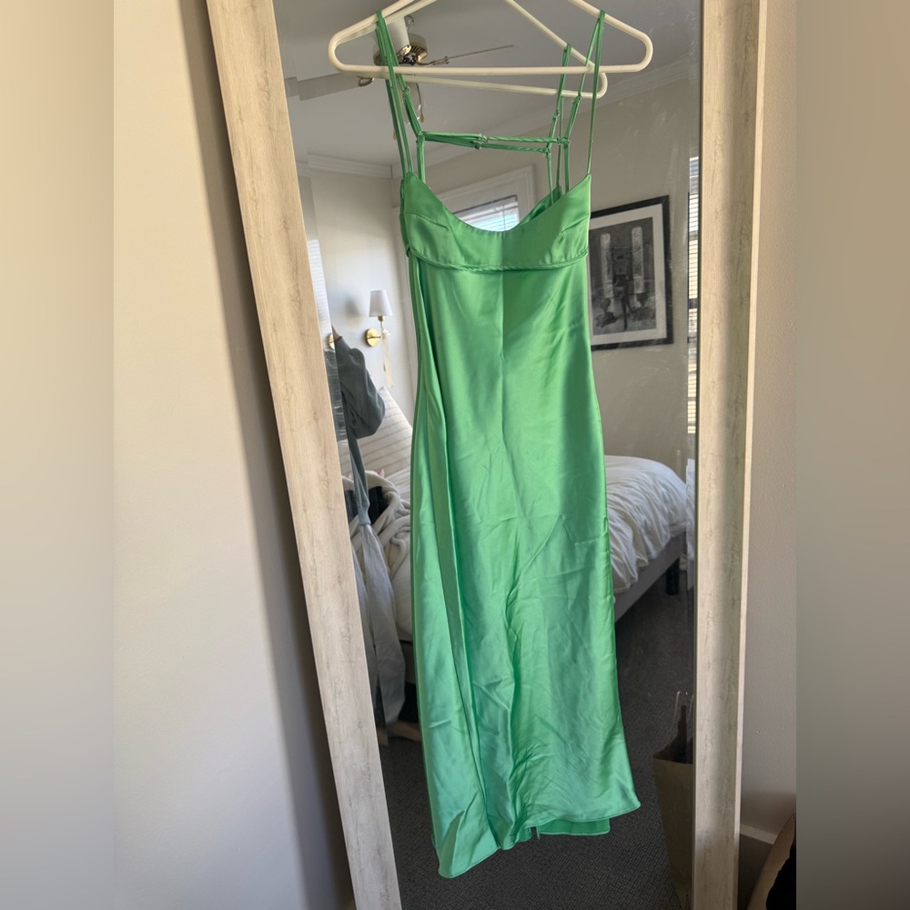 Green satin dress